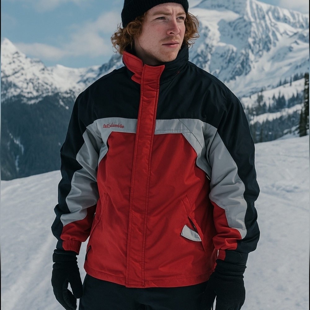 Y2k Columbia Red Black Colorblock Fleece Lined nylon Winter Jacket Sz L